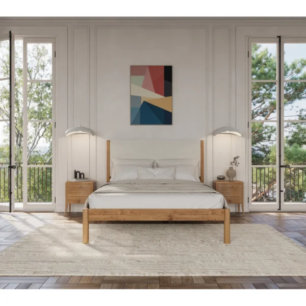 Ardin Solid Wood Bed Frame with Cream Boucle Upholstered Headboard