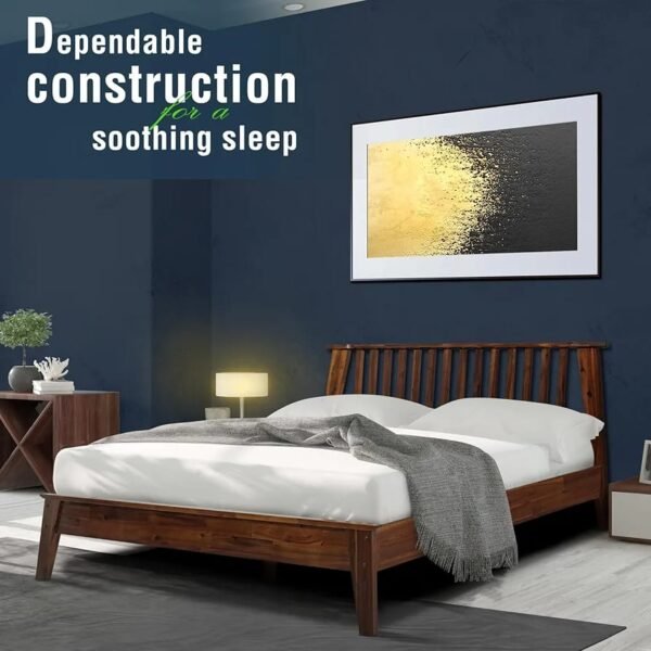 Modern Wood & Upholstered Platform Bed – Channel Tufted Headboard | Queen Size Pakistan