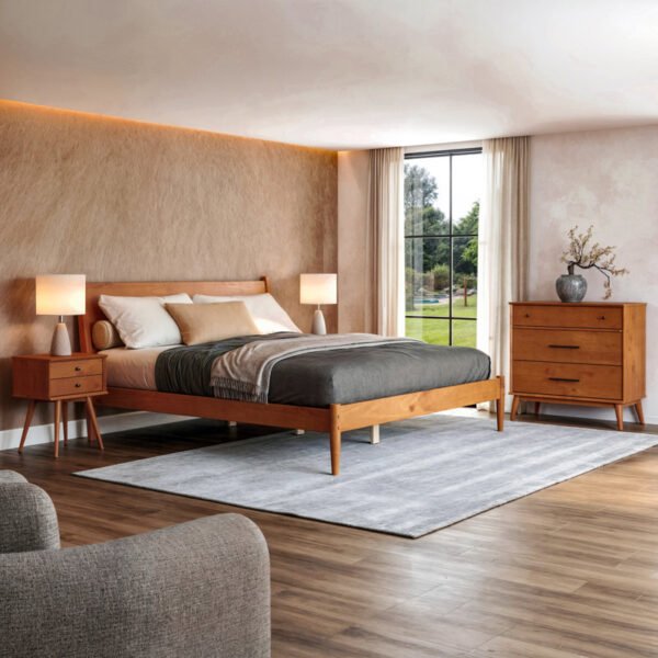 Modern Solid Wood Platform Bed with Storage – Queen Size | Pakistan