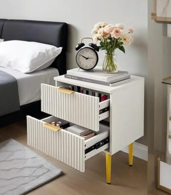 white-nightstand-with-clock-and-flowers