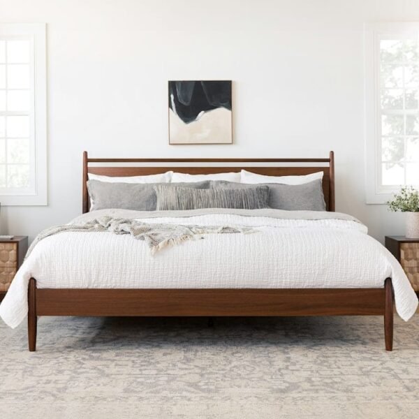 Scandinavian Natural Wood & Upholstered Panel Bed – Queen Size | Pakistan