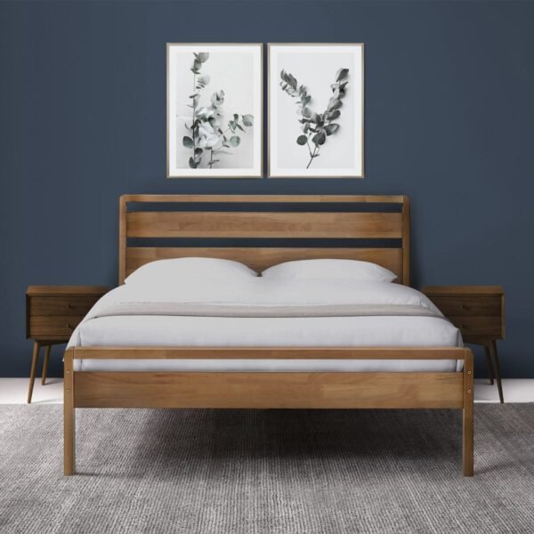 Minimalist Solid Wood Platform Bed with Integrated Headboard – Queen Size Bed in Pakistan