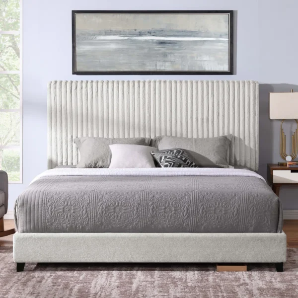 Arale Channeled Upholstered Platform Bed – Low Profile, Vertical Tufting, No Box Spring Needed
