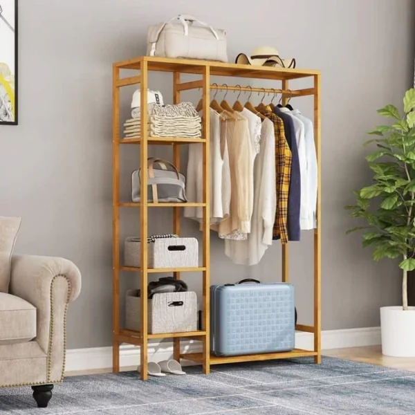Wooden Hanging Rack with 6 Open Shelves
