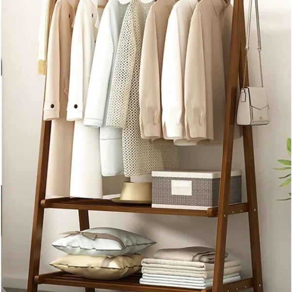 Bamboo Clothes Rack – Multi-Shelf Garment Organizer with Cover for Pakistani Homes