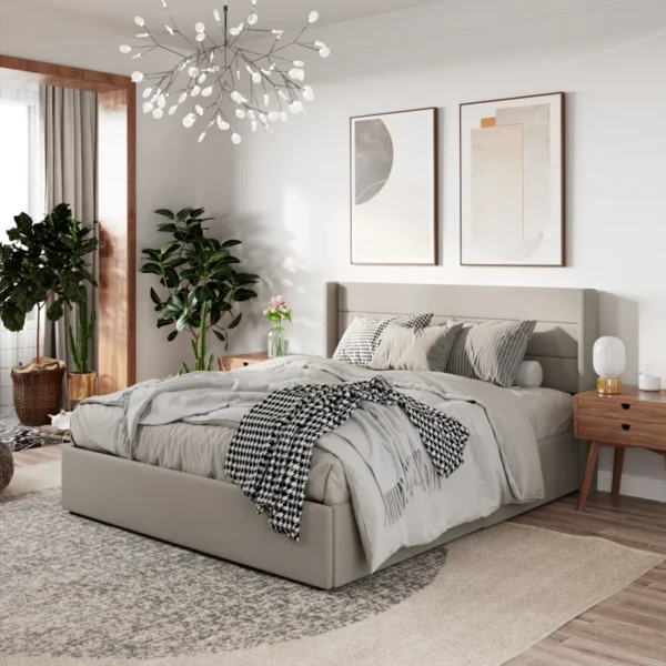 Braya Upholstered Platform Bed – Hydraulic Lift-Up Storage, Horizontal Headboard, No Box Spring