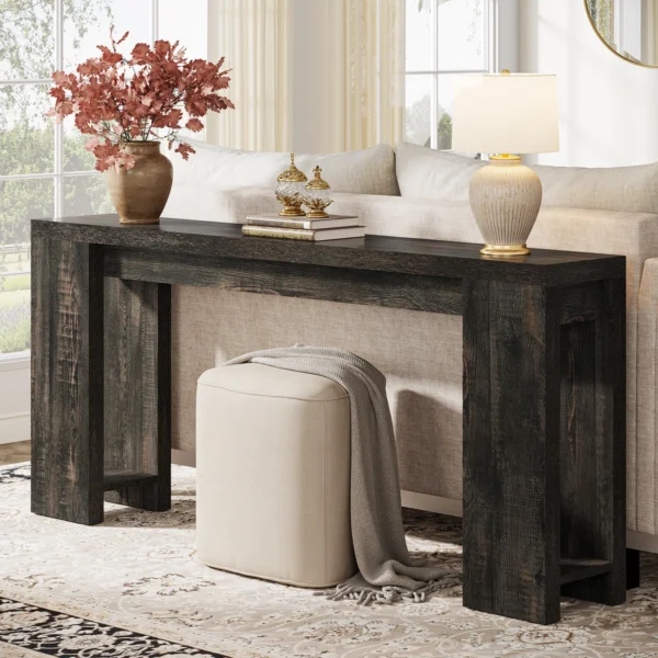Dyron Extra Long Farmhouse Console Table – Rustic Brown Finish, 70.86” Wide, Scratch & Stain Resistant