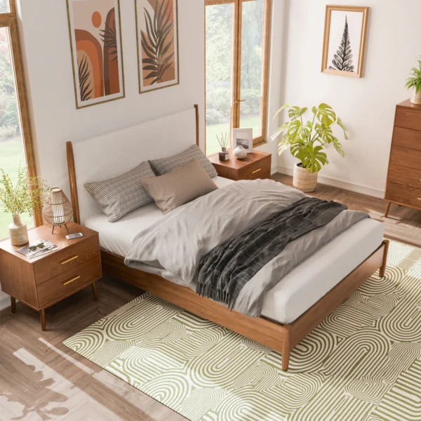 Modern Upholstered Platform Bed Set with Matching Nightstand