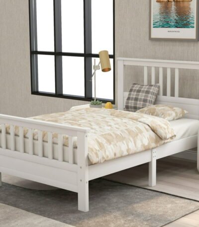 Wooden Bed with Headboard and Footboard Twin Size