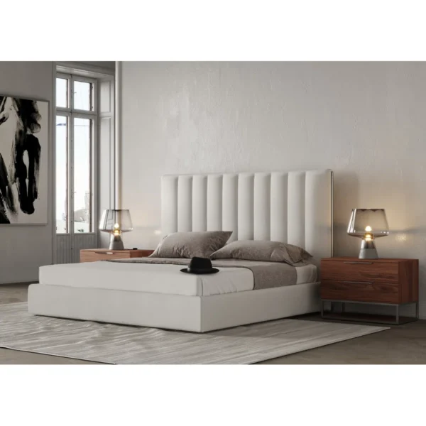 Kianda Luxury White Channel Tufted King Bed – Modern Elegant Bedroom Furniture Pakistan