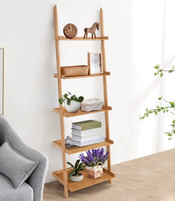 Nordic Bamboo Ladder Bookcase 5-Tier Shelf for Living Room Pakistan