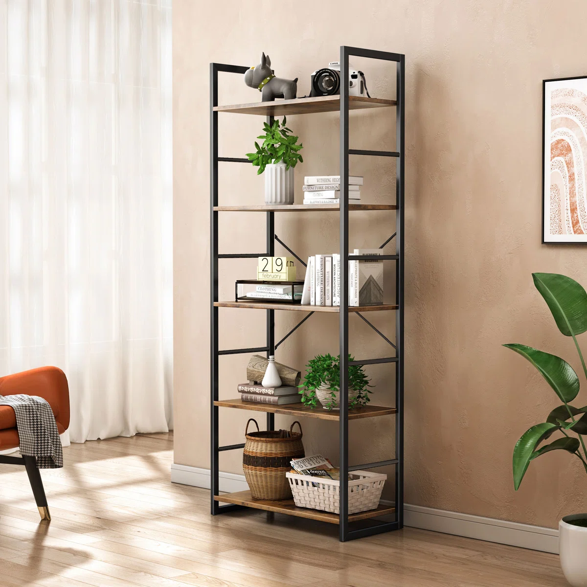 Landrienne+62.2_+H+x+23.6_+W+Standard+5-Shelf+Bookcase-1199122809 Vertical Bookshelf for Study Room