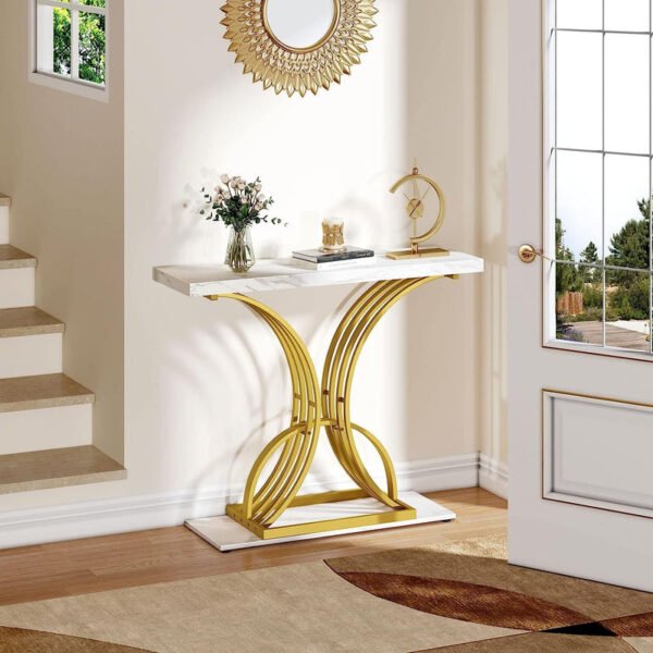 Modern Gold Console Table with Faux Marble Top