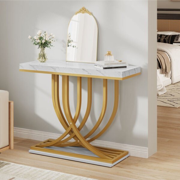 Luxury Gold Console Table with Faux Marble Top