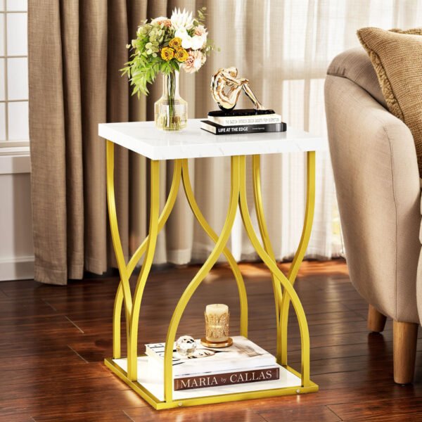 Modern Gold Side Table with White Marble Top