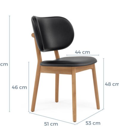 Olivia Black Leather Dining Chair – Oak Legs Side View