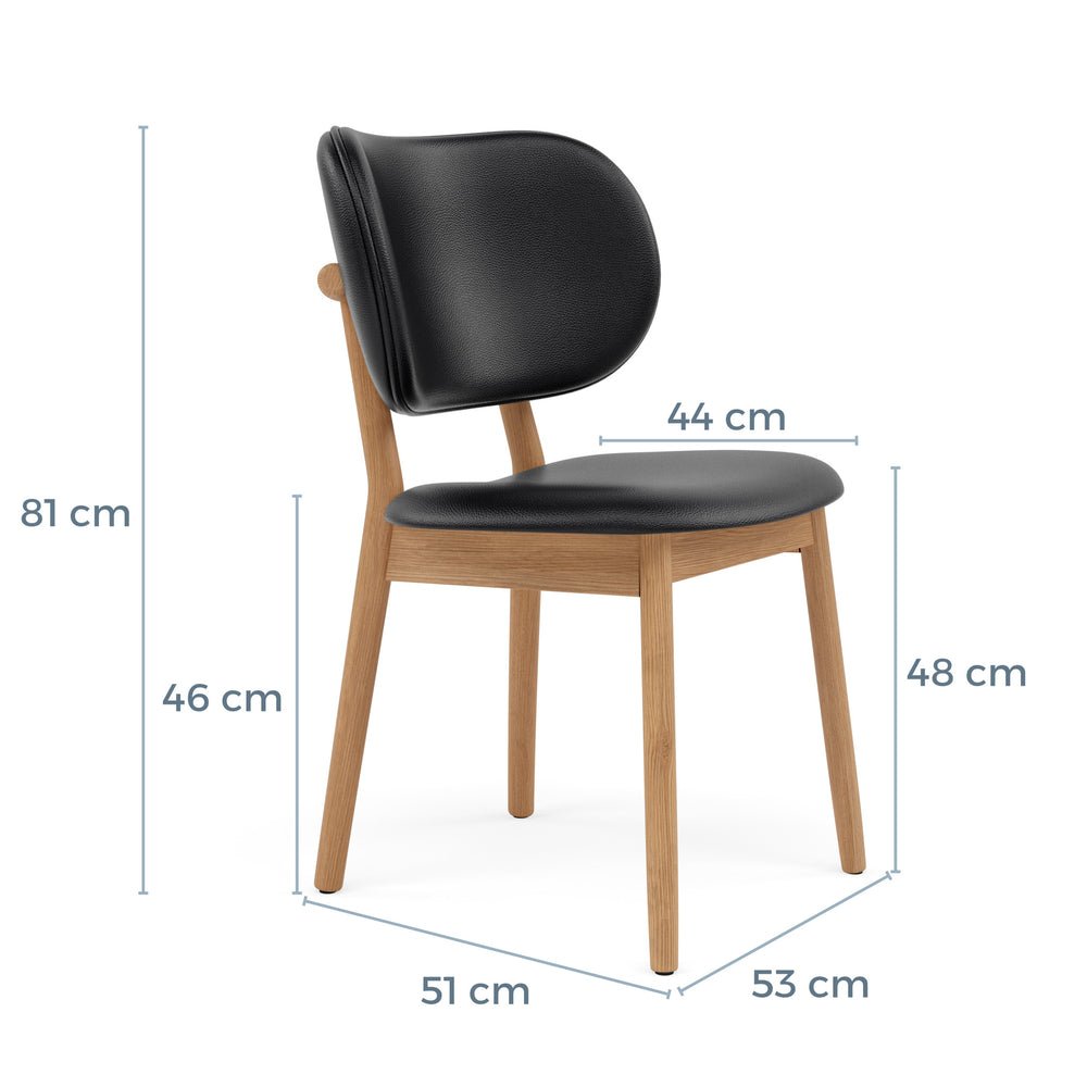 Olivia Black Leather Dining Chair – Oak Legs Side View