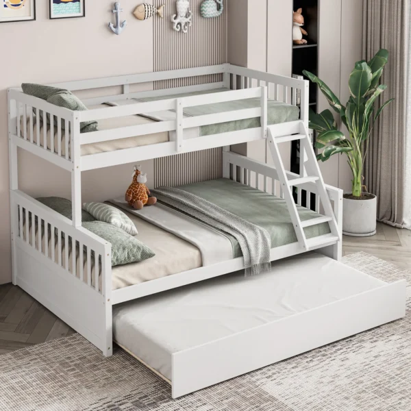 Classic White Bunk Bed with Trundle & Ladder