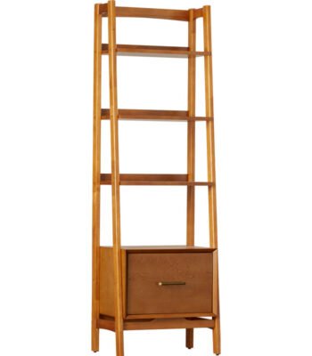 Wood display shelf with drawer