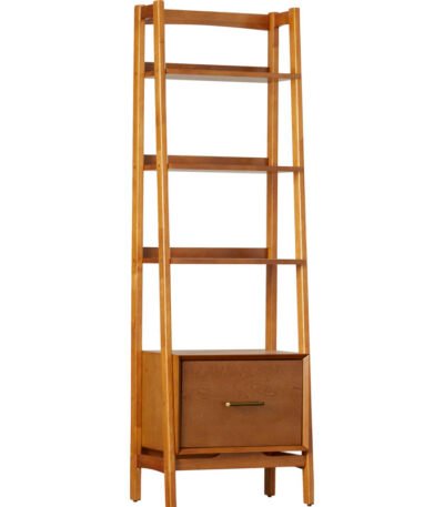 Wood display shelf with drawer