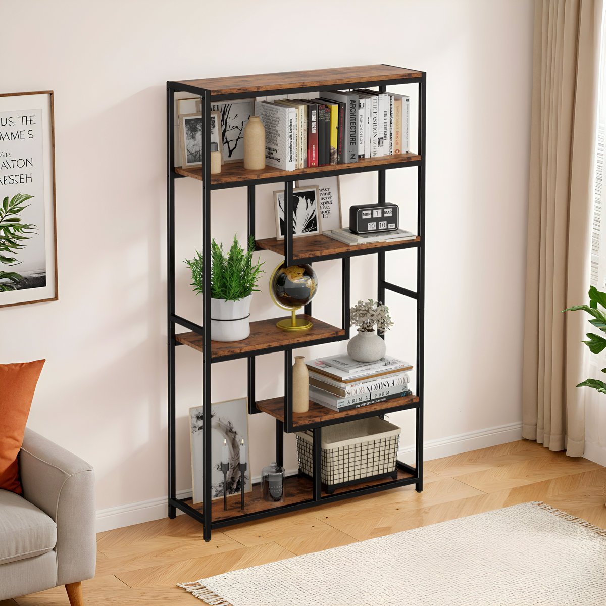 Suva+Bookshelves+And+Bookcases+6-shelf+Etagere+Bookcase,+Industrial+Open+Display+Shelves+Geometric+Bookcase+With+Sturdy+Metal+Frame-682289968 Urban style display rack Pakistan