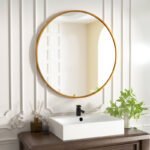 Round Mirror Mounted on Bathroom Wall