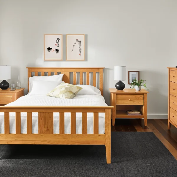 Classic Solid Wood Slat Bed – Natural Finish Traditional Bedroom Furniture Pakistan
