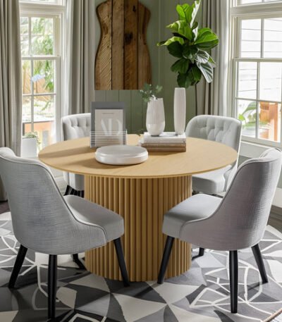 Pair of Drumwillin White Chairs in Modern Dining Room Setting