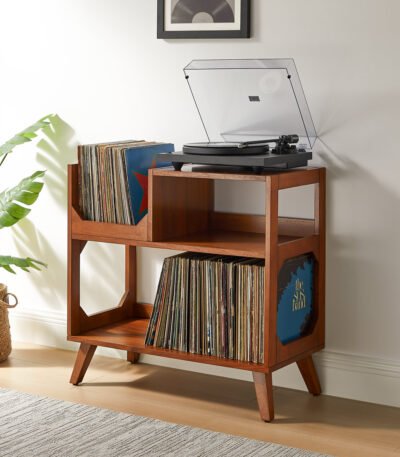 Wooden music console in living room