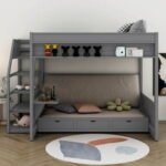 Gray Wooden Bunk Bed with Nightstand and Drawers – PakUnique Pakistan