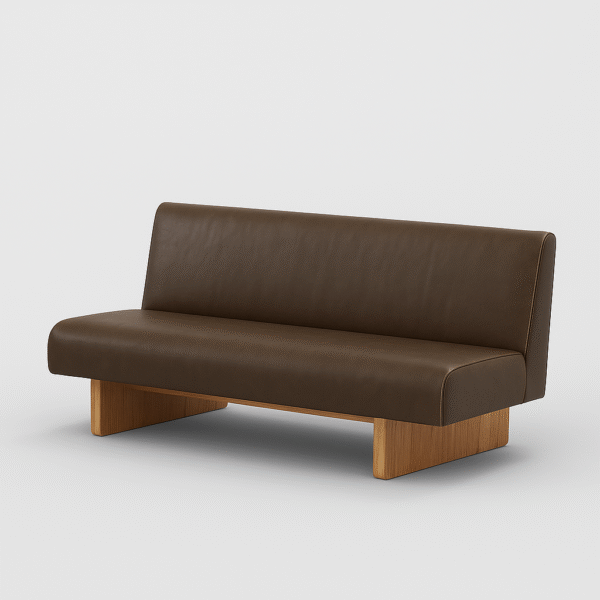 “Contemporary Faux Leather Sofa with Wood Legs for Pakistani Homes”