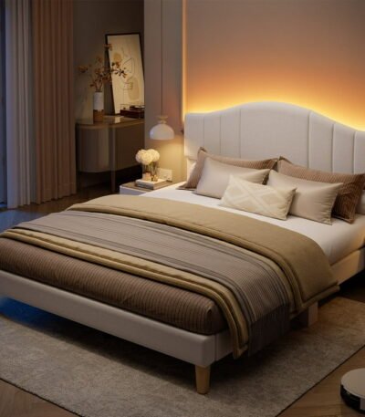 LED Arc Headboard Upholstered Bed in Pakistan – Modern Style by PakUnique