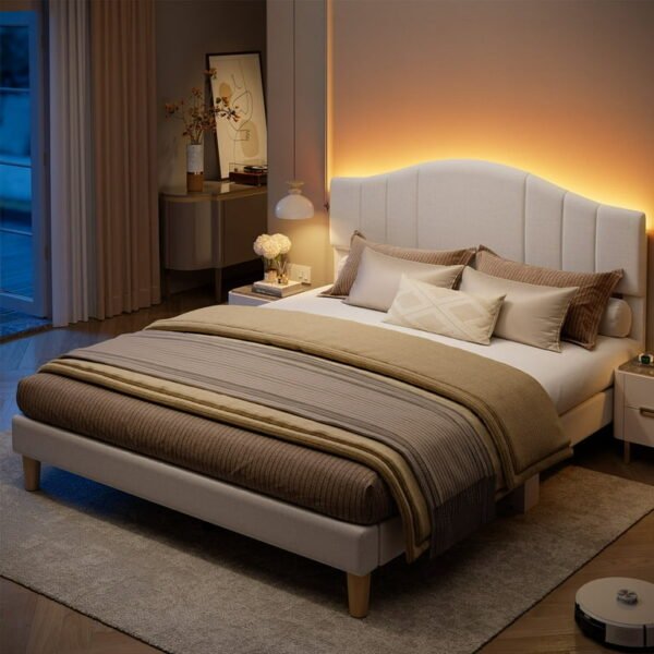 LED Arc Headboard Upholstered Bed in Pakistan – Modern Style by PakUnique