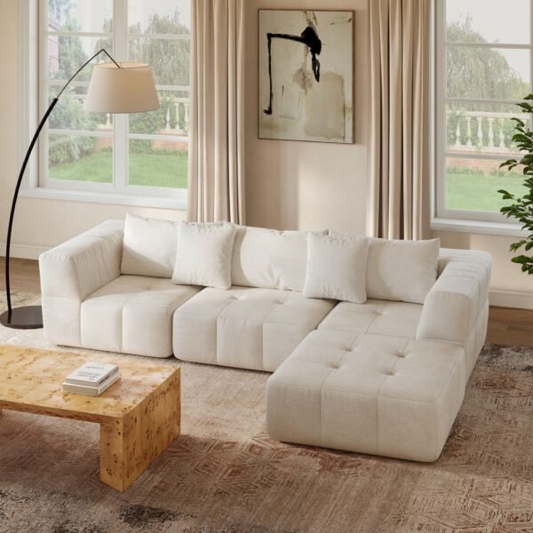 “White Velvet Sofa with Ottoman for Pakistani Living Rooms”