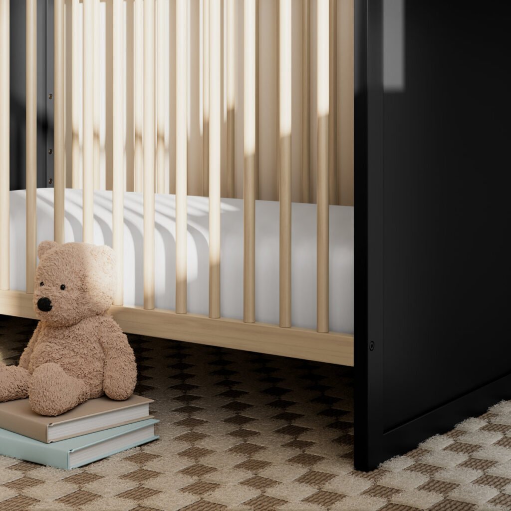 PakUnique Calabasas 3-in-1 Convertible Crib – White & Wood MDF Baby Cot