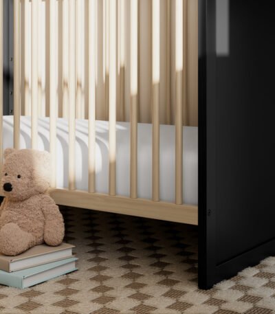 PakUnique Calabasas 3-in-1 Convertible Crib – White & Wood MDF Baby Cot