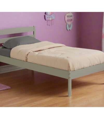 PakUnique Camaflexi Gray Twin Platform Bed – Solid Wood Frame with Headboard