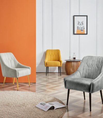 “Modern Lounge Chair with Metal Legs – Upholstered Accent Chair Pakistan”