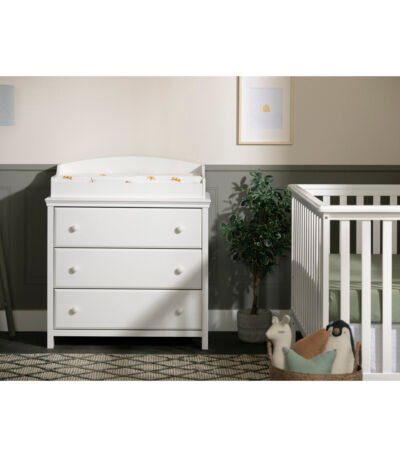 Cotton Candy Changing Table Dresser – White Baby Dresser with Drawers by PakUnique