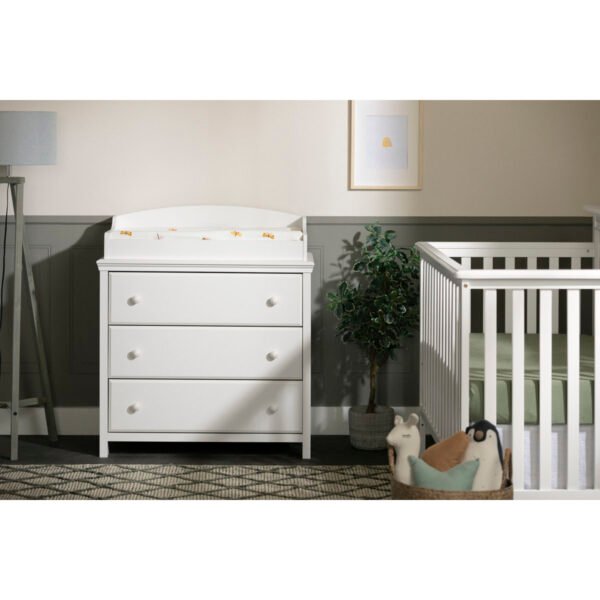 Cotton Candy Changing Table Dresser – White Baby Dresser with Drawers by PakUnique
