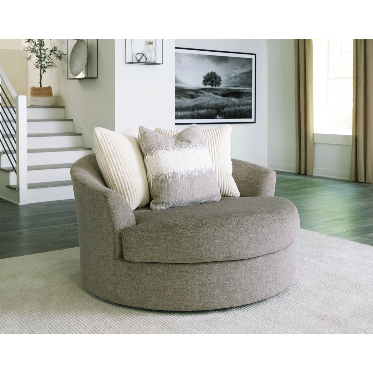 Creswell+Upholstered+Swivel+Chair+And+A+Half “360 Degree Rotating Chair – Chair and a Half for Cozy Lounging”