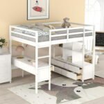 PakUnique StudyNest White Loft Bed with Desk and Drawers for Kids Pakistan