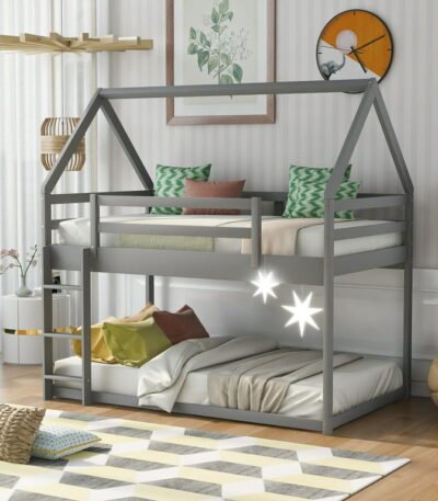 PakUnique CozyCottage House Bunk Bed – Grey Twin Over Twin for Kids Pakistan