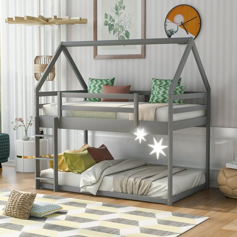 PakUnique CozyCottage House Bunk Bed – Grey Twin Over Twin for Kids Pakistan