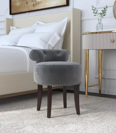 Vanity stool with carved wood legs