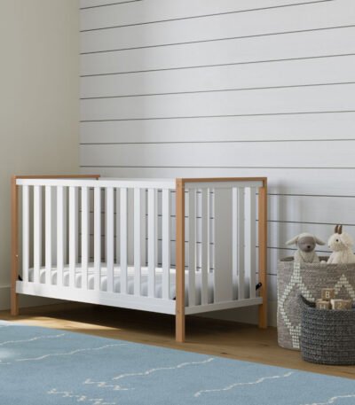 White Wooden Convertible Baby Cot with Soft Bedding – PakUnique