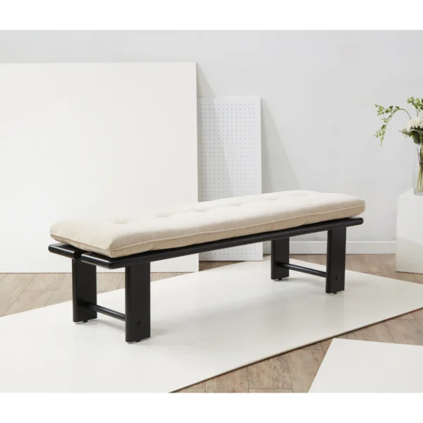Upholstered 60-inch bench with neutral fabric