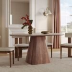 Oval wood dining table with pedestal base