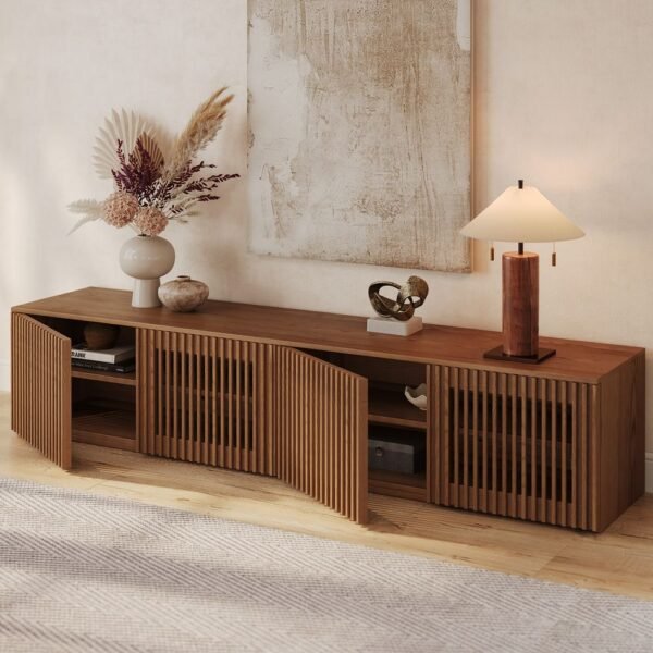 Minimalist wooden TV unit in living room