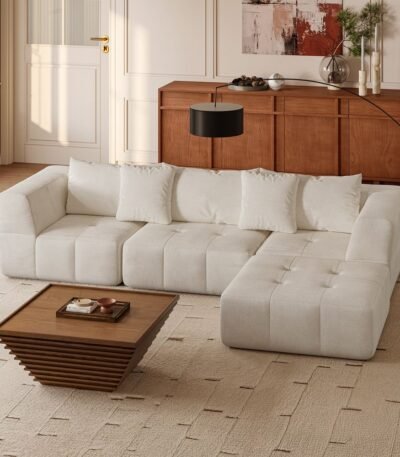 “Ivory L-Shaped Sectional Sofa Pakistan – PakUnique Modular Sofa”